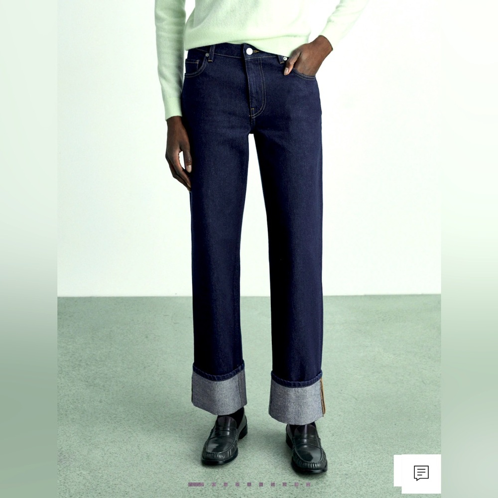Mango Cuffed Wide Leg Jeans Dark Denim